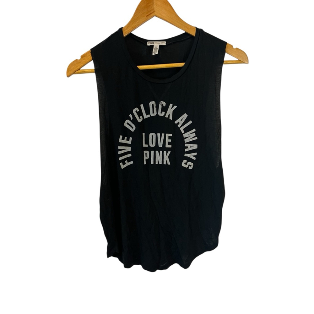 Women's PINK Black "Five O'Clock Always Love Pink" Tank Top S Graphic Sleeveless